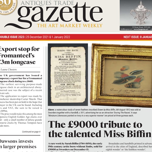 Sarah Biffin front page of ATG